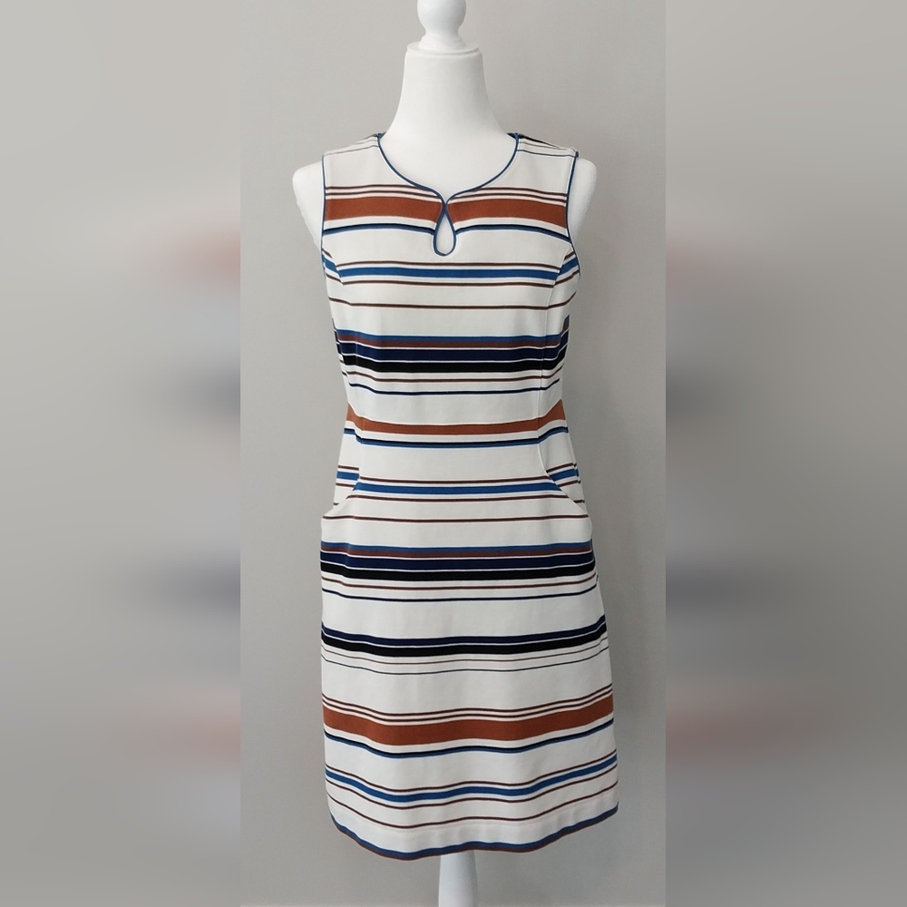 Lands' End Sleeveless Striped Back Zip Sheath Dress Size 10